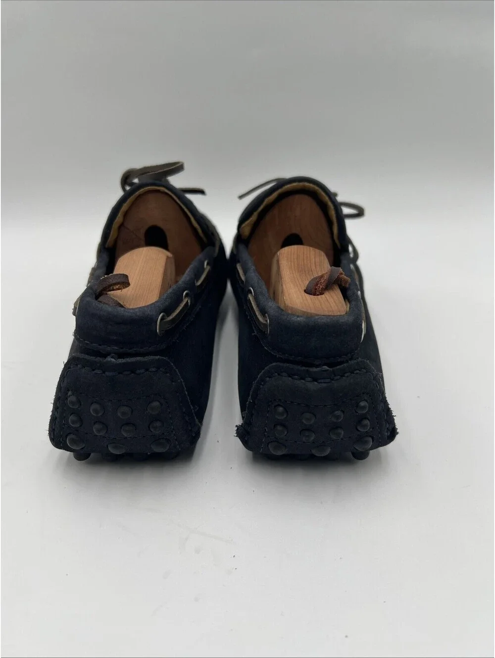 Men's Saks Fifth Avenue navy blue woven suede driving loafers Size 7